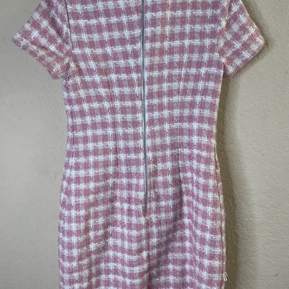 Bepop tweed pink and white stripe dress short sleeve size S - Picture 5 of 8
